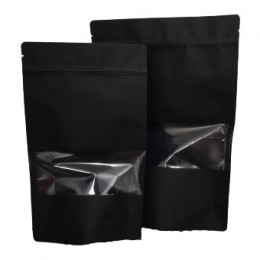Pungă Doypack cu zip și fereastră 1000 g, hârtie neagră