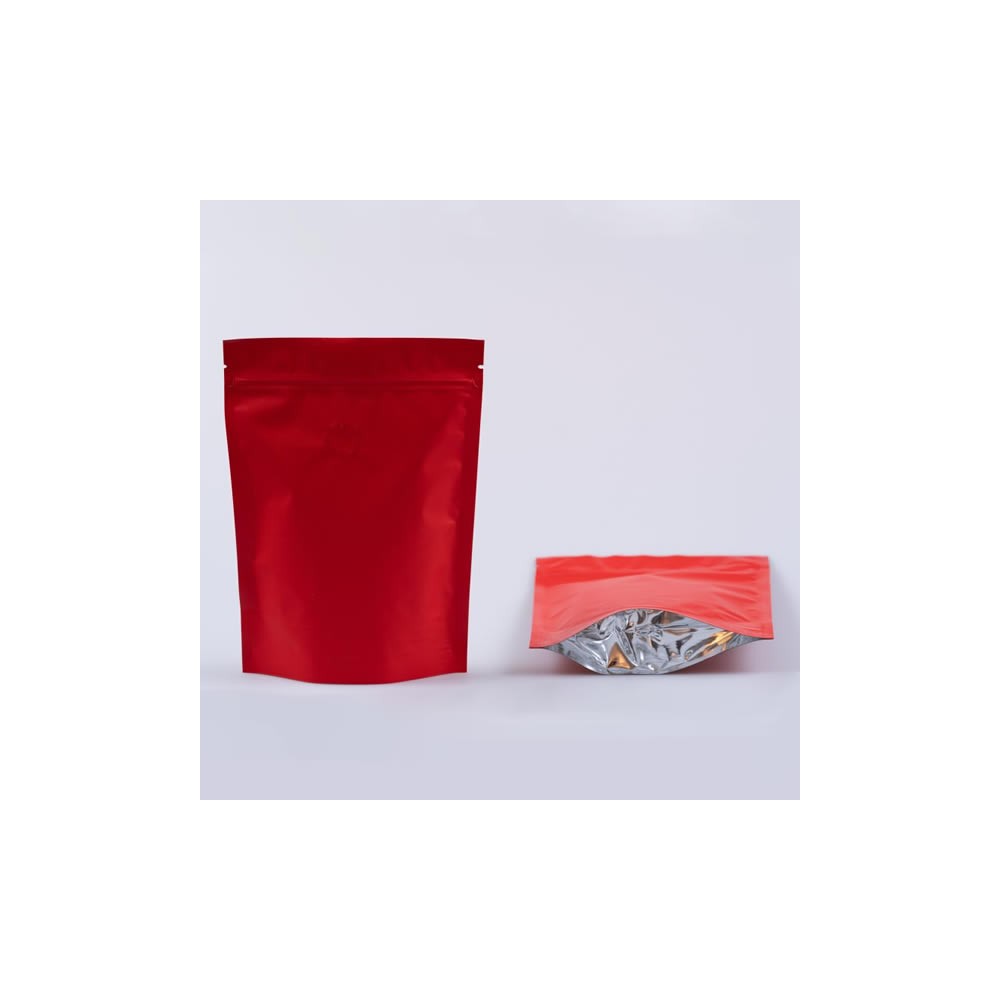 Pungă Doypack cu zip și valvă 250 g, roșu mat