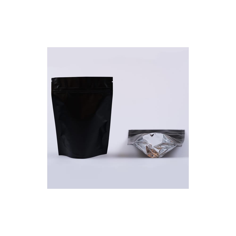 Pungă Doypack cu zip și valvă 500 g, negru mat