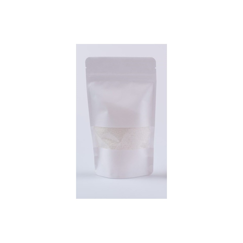 Pungă Doypack cu zip și fereastră 1500 g, alba