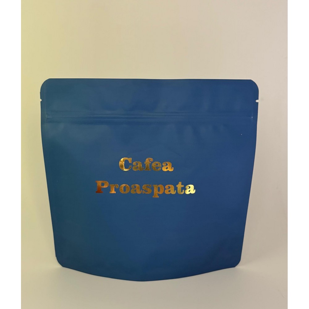 Pungă Doypack cu zip 250 g, albastru soft touch