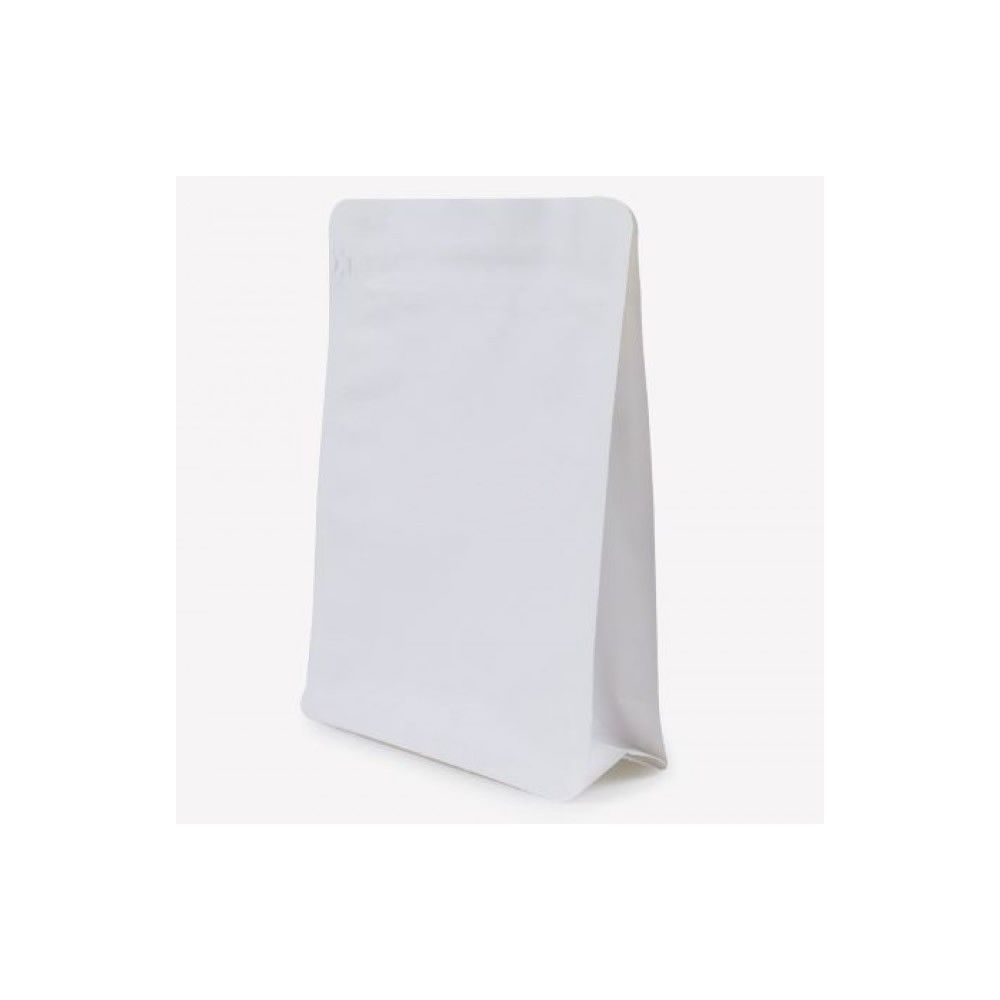 Flat Bottom cu zip și valvă 250 g, hârtie albă