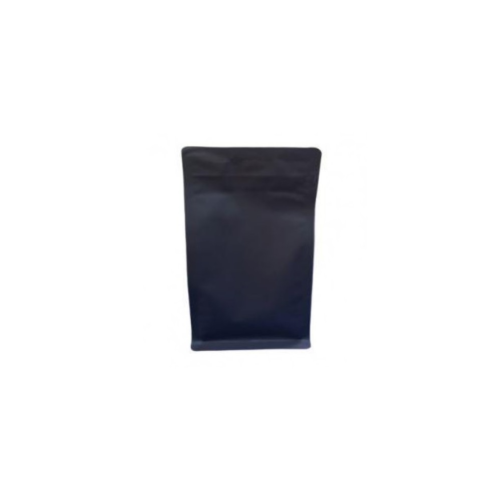 Flat Bottom cu zip și valvă 500 g, negru mat